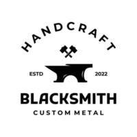 blacksmith anvil job logo vintage. With hammer and horseshoe isolated background.Logo for industry. workshop. vector
