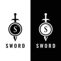 espada, escudo, diseño de plantilla de logotipo de silueta vintage excalibur. vector