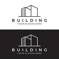 diseño de logotipos de modernos y elegantes edificios de apartamentos de lujo, casas, hoteles y edificios aislados de fondo.logotipo para negocios, arquitectura, construcción y edificación. vector