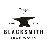blacksmith anvil job logo vintage. With hammer and horseshoe isolated background.Logo for industry. workshop. vector