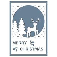 Multilayer 3D Christmas card with a deer in the style of papercut, vector illustration, Laser cut paper