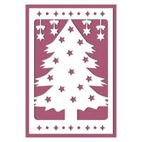 Multi layered 3D Christmas card with a papercut style Christmas tree, vector illustration, Laser cut paper