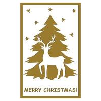 Multilayer 3D Christmas card with a deer in the style of papercut, vector illustration, Laser cut paper