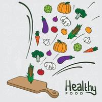 Flying simple vegetables design to the cook mat design for healthy food template vector