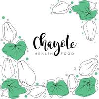 Nature background design with line art of chayote and chayote leaves design vector