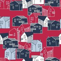 Seamless pattern with townscape in Color of The Year, Viva Magenta. Residential district. Small houses in urban, suburban or countryside landscape for surface design and other design projects vector