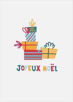 Christmas greeting card design.  Hand-lettered text in French says Merry Christmas vector