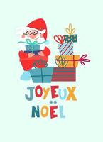 Christmas greeting card design.  Hand-lettered text in French says Merry Christmas vector