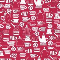 Seamless pattern. Hand drawn Fika koffe cups decorated with patterns in Scandinavian style in Color of The Year, Viva Magenta. For wrapping paper, other design projects vector