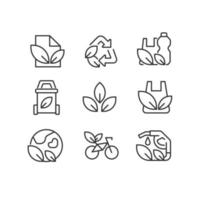 Recycling materials pixel perfect linear icons set. Reuse waste items. Eco friendly industry. Customizable thin line symbols. Isolated vector outline illustrations. Editable stroke