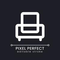 Armchair pixel perfect white linear ui icon for dark theme. Hotel arrangement. Motel service. Vector line pictogram. Isolated user interface symbol for night mode. Editable stroke