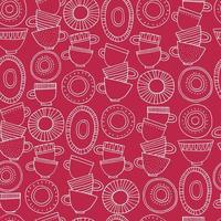 Seamless pattern. Hand drawn Fika koffe cups decorated with patterns in Scandinavian style in Color of The Year, Viva Magenta. For wrapping paper, other design projects vector