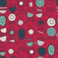 Seamless pattern. Hand drawn Fika koffe cups decorated with patterns in Scandinavian style in Color of The Year, Viva Magenta. For wrapping paper, other design projects vector