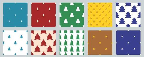 set of seamless Christmas simple patterns with Christmas trees. vector