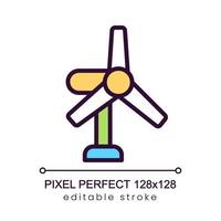 Windmill pixel perfect RGB color icon. Renewable wind power. Eco friendly electricity plant. Isolated vector illustration. Simple filled line drawing. Editable stroke