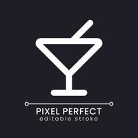 Bar pixel perfect white linear ui icon for dark theme. Drinking cocktail. Hotel. Public place. Vector line pictogram. Isolated user interface symbol for night mode. Editable stroke