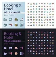 Booking and hotel pixel perfect RGB color ui icons kit for dark, light mode. Accommodation for tourists. GUI, UX design for mobile app. Vector isolated pictograms. Editable stroke