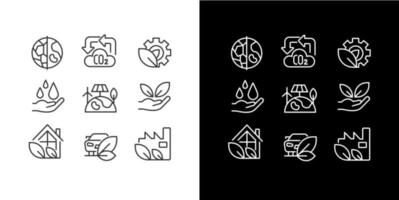 Ecology protection program pixel perfect linear icons set for dark, light mode. Sustainable industry facilities. Thin line symbols for night, day theme. Isolated illustrations. Editable stroke vector