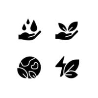 Natural sources protection black glyph icons set on white space. Earth ecosystem saving. Environment protection. Silhouette symbols. Solid pictogram pack. Vector isolated illustration