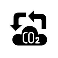 Carbon cycle black glyph icon. Reduce atmosphere pollution. Green house effect. Eco friendly industry. Silhouette symbol on white space. Solid pictogram. Vector isolated illustration