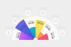 plantilla de diseño infográfico de semicírculo de ingresos medios de campos comerciales. reporte anual. gráfico de semicírculo editable con sectores y números. presentación de datos visuales vector