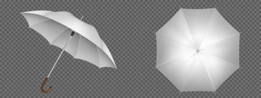 Realistic white umbrella front and top view vector