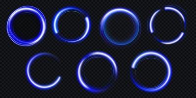 Vector set of glow blue circles with sparkles