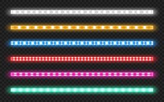 Vector set of led strips with neon glow effect