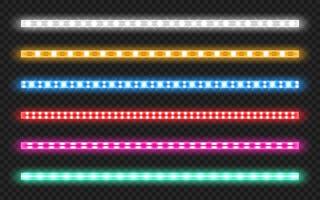 Vector set of led strips with neon glow effect