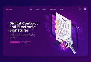 Digital contract and electronic signature landing vector