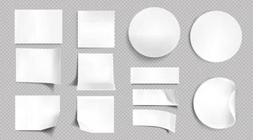 White paper stickers, blank sticky notes vector