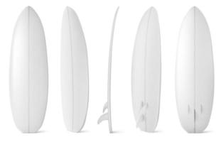 vista frontal, lateral y posterior de la tabla de surf blanca vector