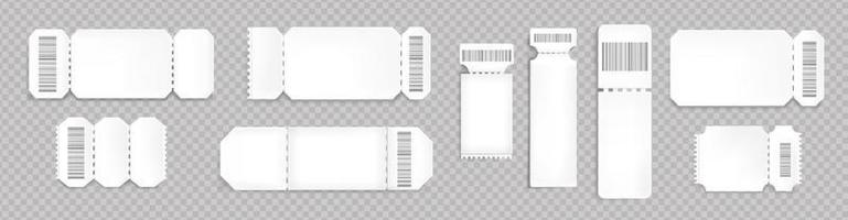 Blank tickets mockup with barcode and dotted line vector