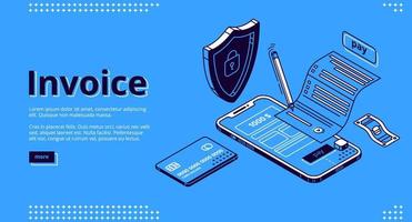 Landing page of invoice, electronic payment vector