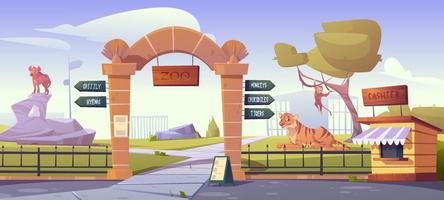 Zoo gates with pointers to wild animals cages vector