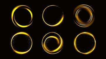 Gold circles with sparkles golden round frames set vector