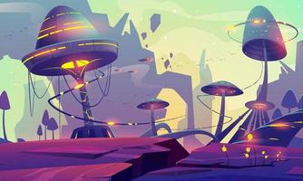 Alien planet landscape with fantasy mushroom trees vector