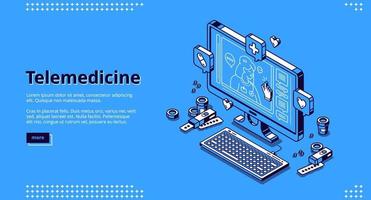 Telemedicine isometric landing, online medicine vector