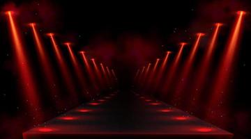 Empty podium illuminated by red spotlights vector