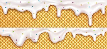 Realistic drip ice cream melt drops with sprinkles vector