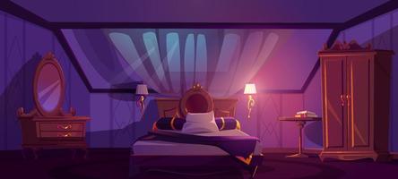 Luxury bedroom interior on attic at night vector