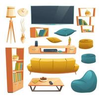 conjunto vectorial de muebles de dibujos animados para sala de estar vector