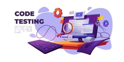 Code testing functional test for pc cartoon banner vector