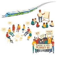 Clip art of eco transport and protest action vector