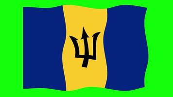 Barbados Waving Flag 2D Animation on Green Screen Background. Looping seamless animation. Motion Graphic video