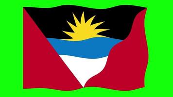 antígua e barbuda com animação 2d de bandeira em fundo de tela verde. animação perfeita em loop. gráfico em movimento video