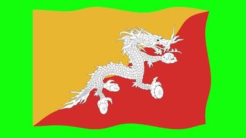 Bhutan Waving Flag 2D Animation on Green Screen Background. Looping seamless animation. Motion Graphic video