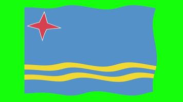 Aruba Waving Flag 2D Animation on Green Screen Background. Looping seamless animation. Motion Graphic video