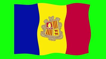 andorra agitando a animação da bandeira 2d no fundo da tela verde. animação perfeita em loop. gráfico em movimento video