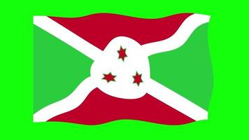 burundi acenando a animação da bandeira 2d no fundo da tela verde. animação perfeita em loop. gráfico em movimento video